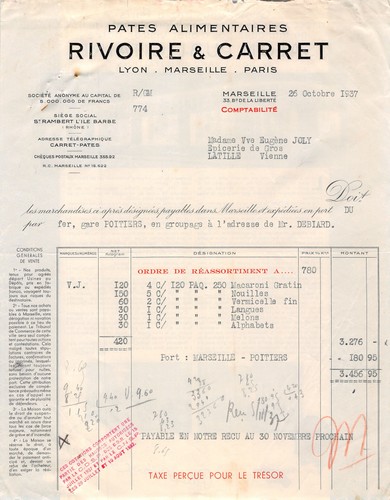 1937 pates alimentaires - pates,